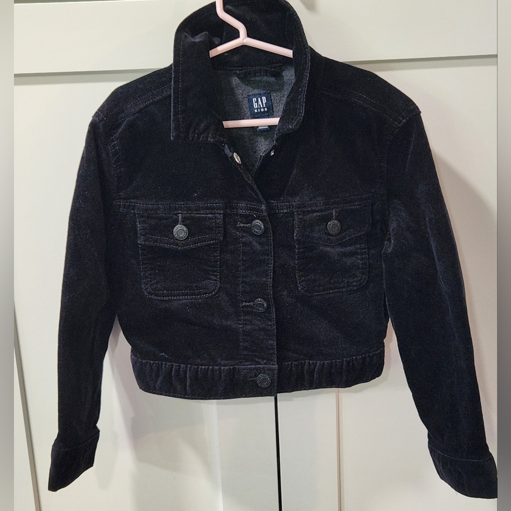 GAP Kids Black Velvet Crop Jean Jacket